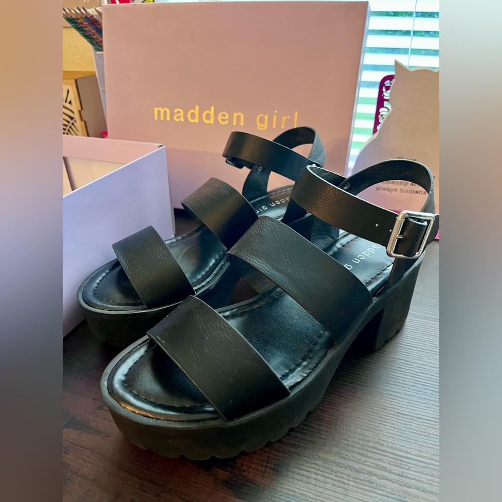 Madden Girl Strappy Black Platform Heels